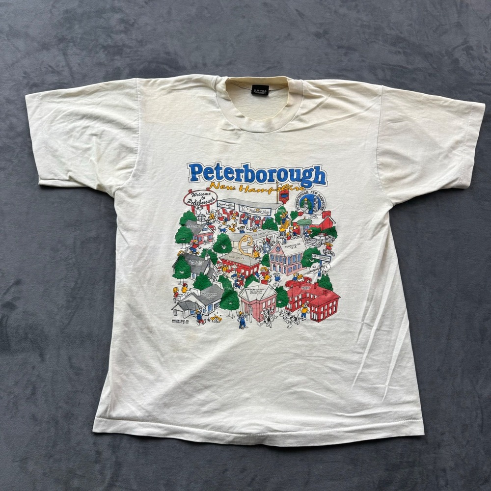 Vintage 1991 Peterborough New Hampshire T Shirt Screen Stars XL Map Graphic